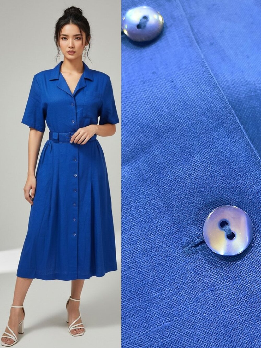 Vtg 90s linen dress w/ belt - Nordstrom brand - Picture 1 of 16